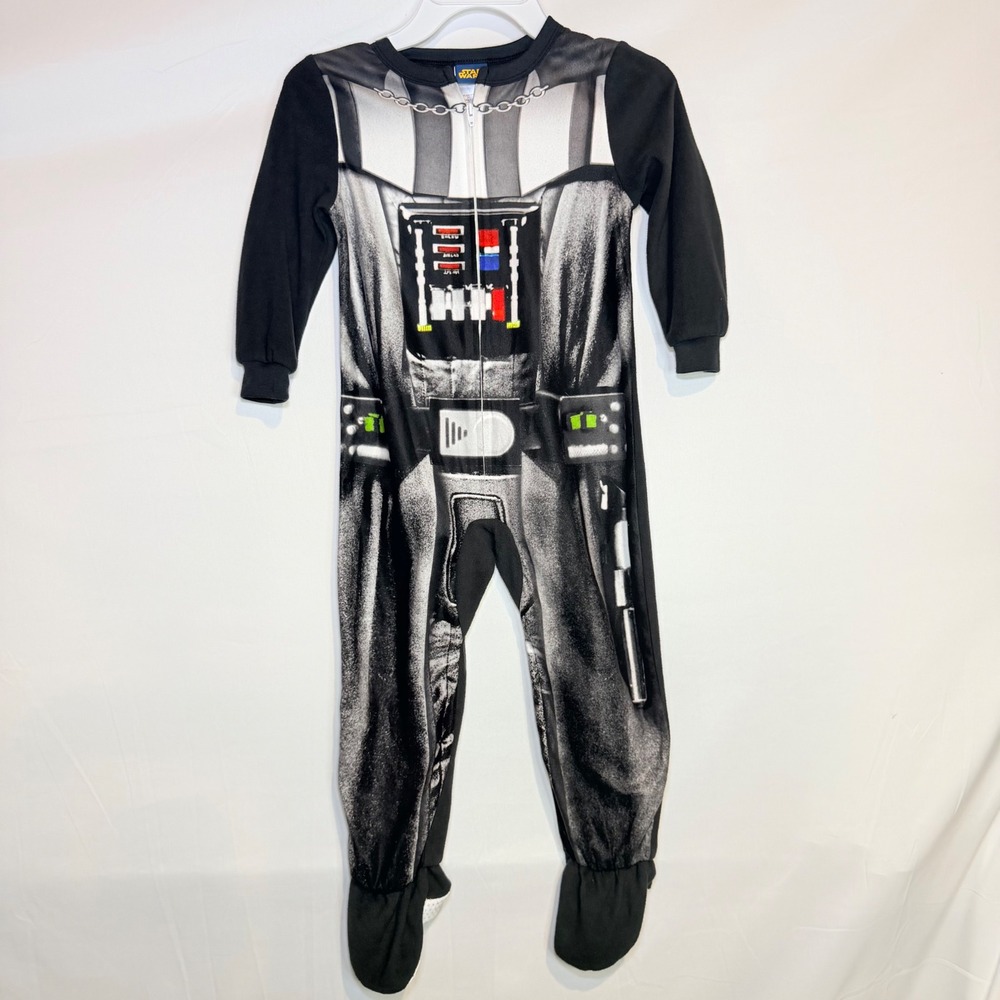 Star Wars Darth Vader Kids Footed Pajamas Size 4 Black Fleece Zip Up Sleeper
